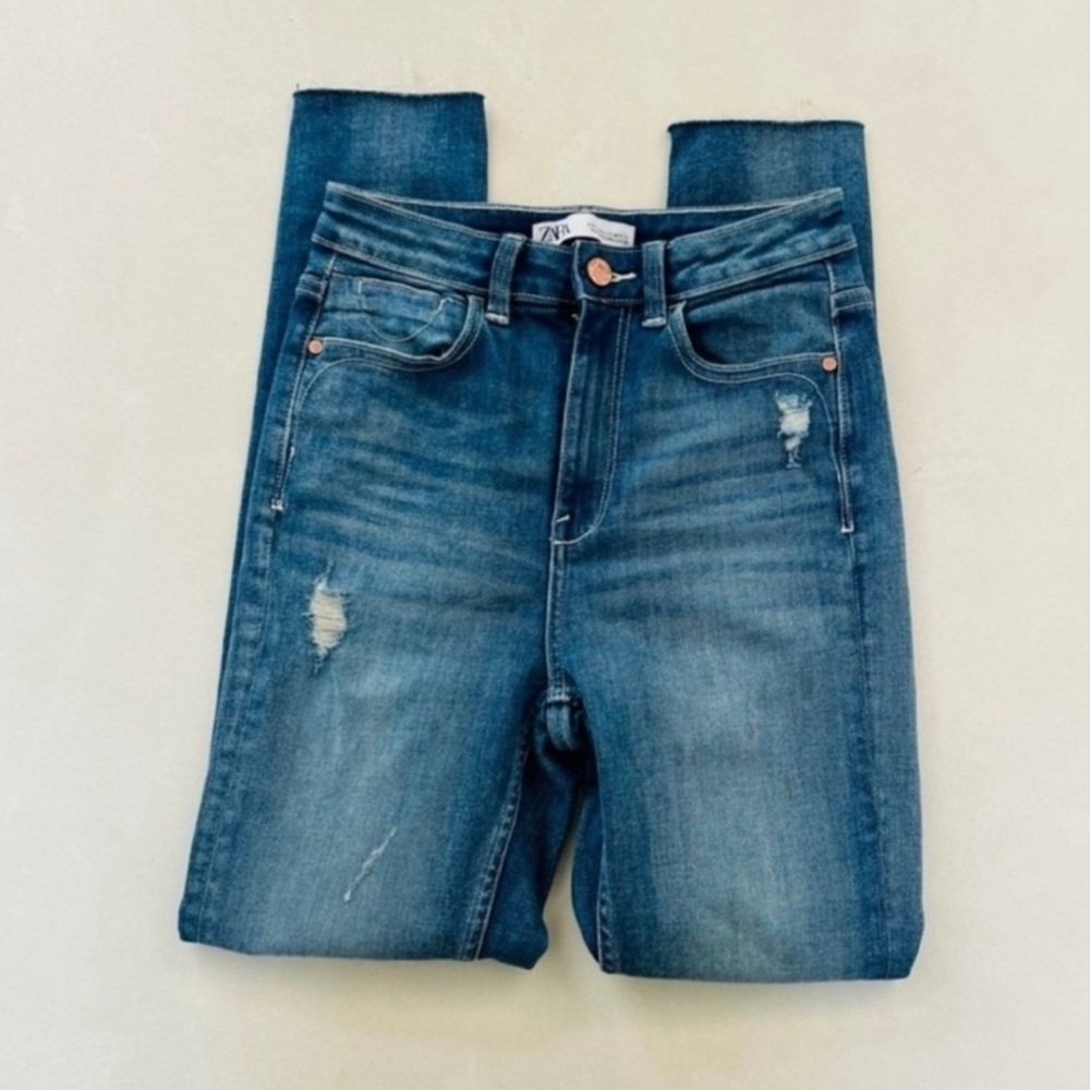 Zara High Rise Distressed Skinny Jeans 2